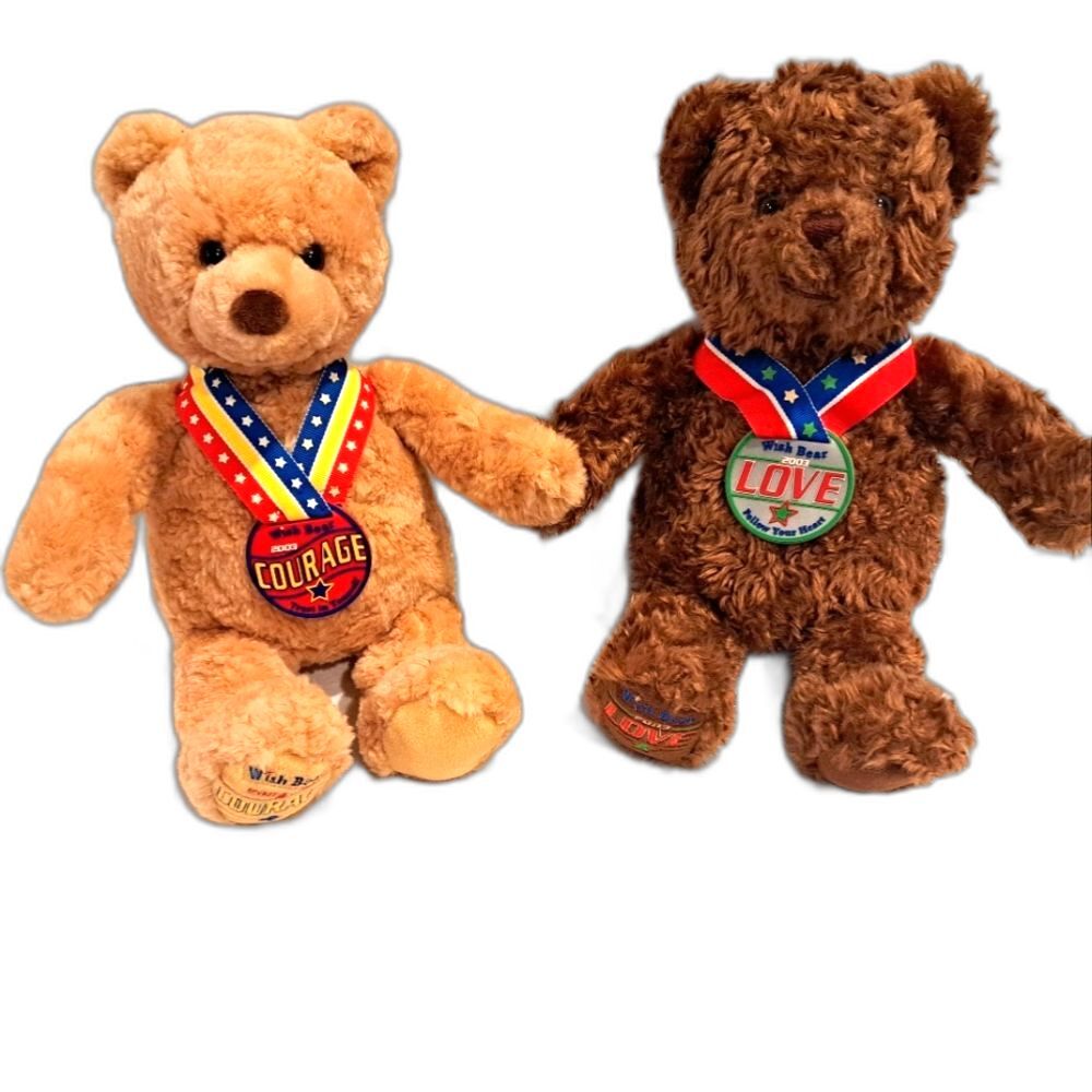 2003 Gund 14" Set of 2 Plush Bears Wish Bear "Courage" & Wish Bear "Love" Teddy
